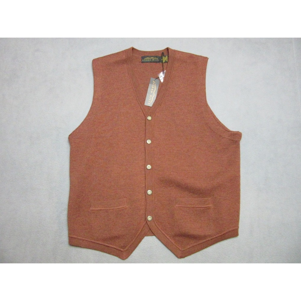 Fine Merino Wool Sweater Vest Mens Medium Orange Russet Waistcoat Eildon Hills